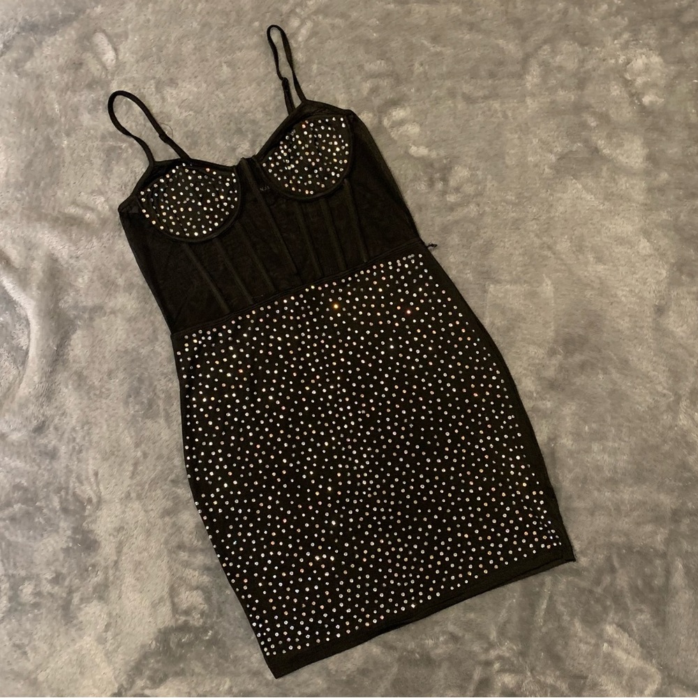 Rhinestone Mesh Corset Mini Dress